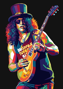 Slash Playing Guitar in Pop Art Style