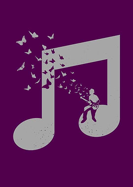 Musical Note with Butterflies and Guitarist - Bass Guitar