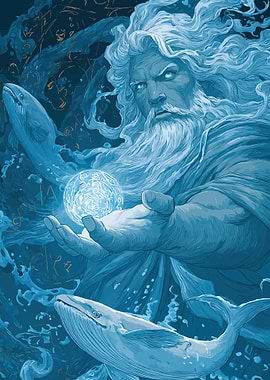 Ocean God with Whales and Orb