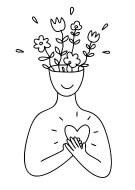 Person with Flowers in Head and Heart