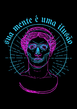 Skull Bust with Neon Text