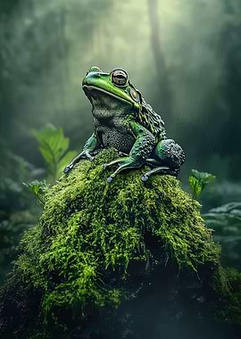Green Frog on Mossy Rock