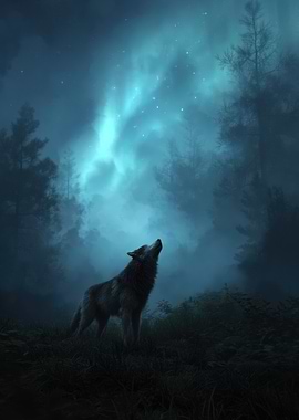 Wolf Howling at Aurora Borealis