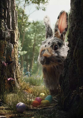 Easter Bunny Peeking with Eggs
