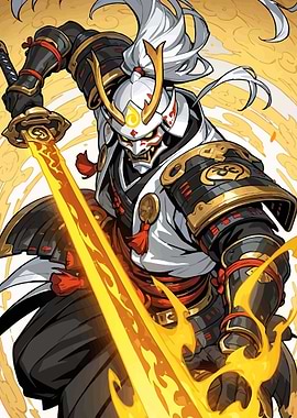 Samurai Warrior with Fiery Sword