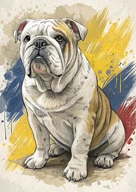 English Bulldog Portrait with Abstract Background