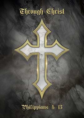 Through Christ Christian Faith Metallic Gold Cross Holy Bible Verse