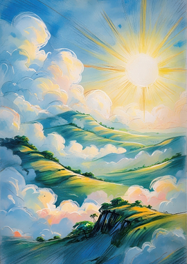 Sunlit Hills and Clouds