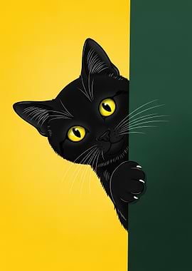 Black Cat Peeking Around Corner