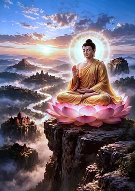 Buddha meditating on a lotus flower