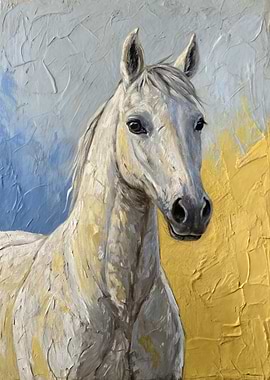 Textured Painting of a White Horse