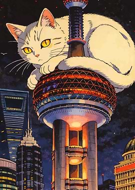 Giant Cat on Oriental Pearl Tower