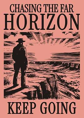 Chasing the Horizon Poster – Lone Traveler Motivation Vintage Landscape Art