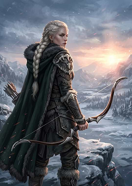 Fantasy Archer in Snowy Mountains