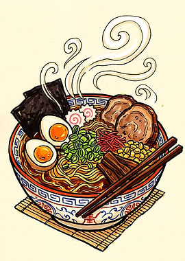 Cozy Kitchen Decor, Anime Ramen Print, Japanese Restaurant Art
