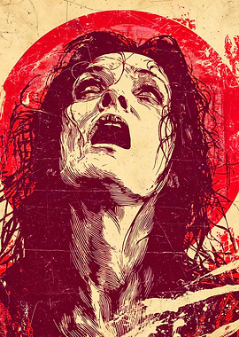 Screaming Woman Red Grunge Portrait