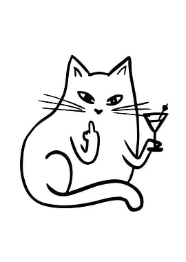 Cat giving middle finger with cocktail