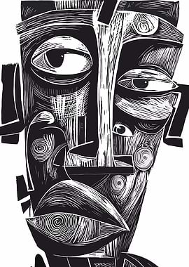 Abstract Black and White Face