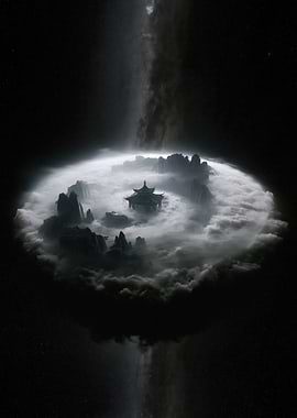 Floating Island Temple in Clouds