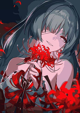 Anime Girl with Red Spider Lilies