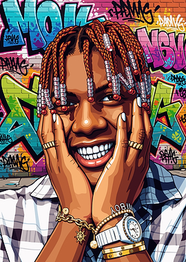 Smiling Man with Braids and Graffiti