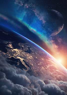 Earth from Space with Aurora