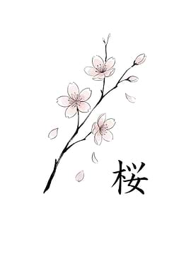 Cherry Blossoms with Japanese Kanji