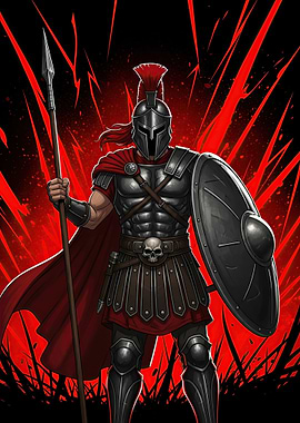 Spartan Warrior with Spear and Shield