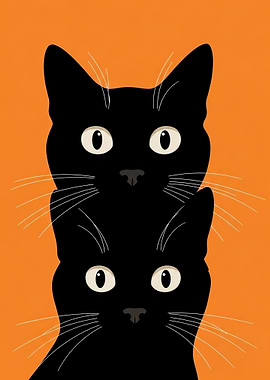Two Black Cats Stacked