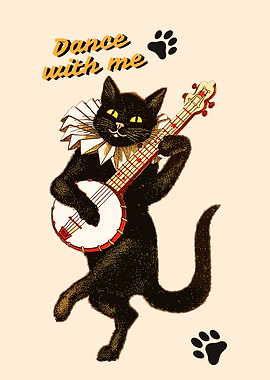Black Cat Playing Banjo