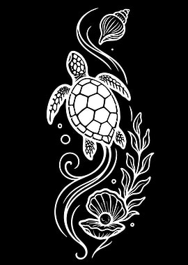Turtle and Seashell Illustration