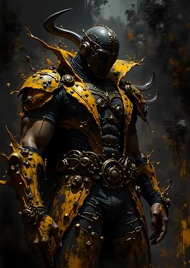 Steampunk Warrior in Yellow and Black Armor