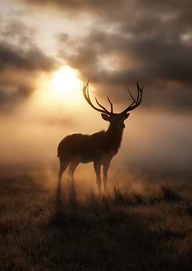 Majestic Stag in Misty Sunrise