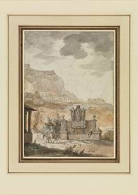Ancient Cityscape with Monument and Figures