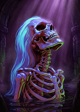 Skeleton with Blue Hair in Water