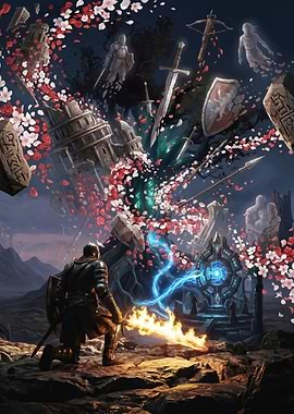 Knight facing a magical portal