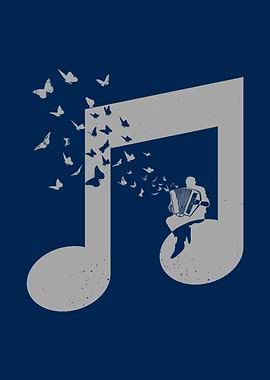 Musical Note with Butterflies and Accordion Player