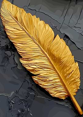 Golden Feather on Textured Background