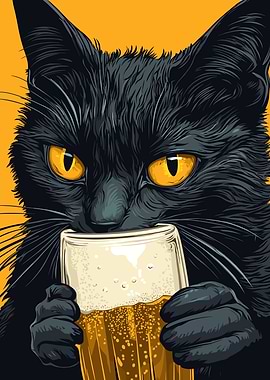 Black Cat Drinking Beer