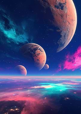 Alien Planet Landscape with Multiple Moons