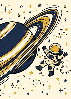 Astronaut Floating Near Saturn space poster