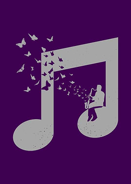 Saxophonist and Butterflies Musical Note - Bass Clarinet Music