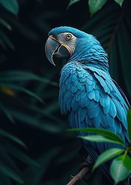 Blue Macaw Parrot in Lush Greenery