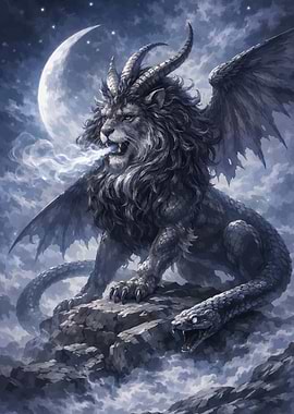Mythical Beast Under the Moon