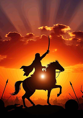 Warrior on Horseback at Sunset
