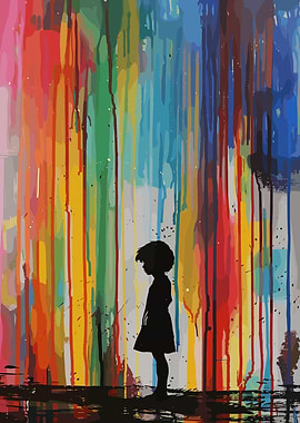 Child Silhouette Against Colorful Drips