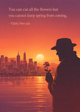 Man with flower at sunset cityscape