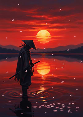 Samurai at Sunset Reflection