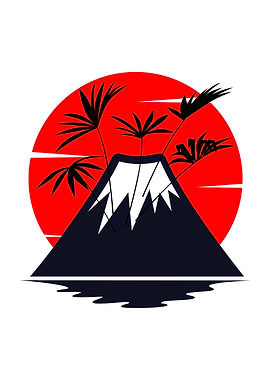Red Sun Minimal Mount Fuji Poster