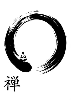 Zen Circle with Meditating Figure and Kanji